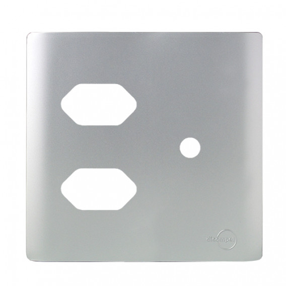 Placa p/ 2 Tomadas + Furo 4x4 - Novara Prata Placa p/ 2 Tomadas + Furo 4x4 - Novara Prata